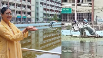 ভেঙে ফেলা হচ্ছে মুনমুনের হাতের মুদ্রা অবয়বে নির্মিত ভাস্কর্য