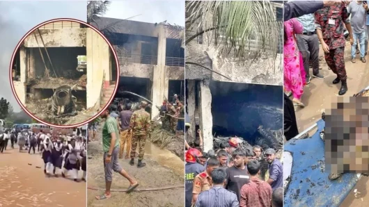 ‘প্লেনের নাক’ ঢুকেছে সিঁড়িতে, দুই পাখায় পুড়েছে শিশুদের দুই ক্লাসরুম